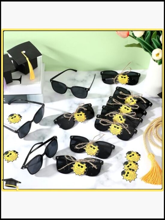 Graduation Sunglasses Bulk with Motivation Cards Hemp Rope, 50 Pairs Adult UV main image 4